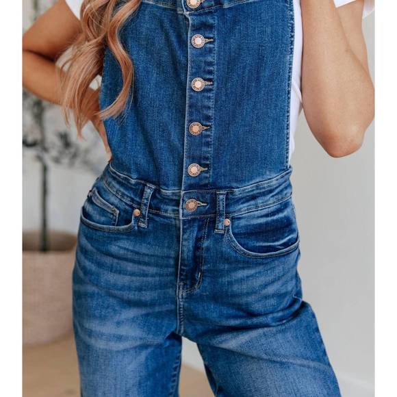 NEW JUDY BLUE high rise crop wide leg denim overalls in dark wash - Picture 3 of 3